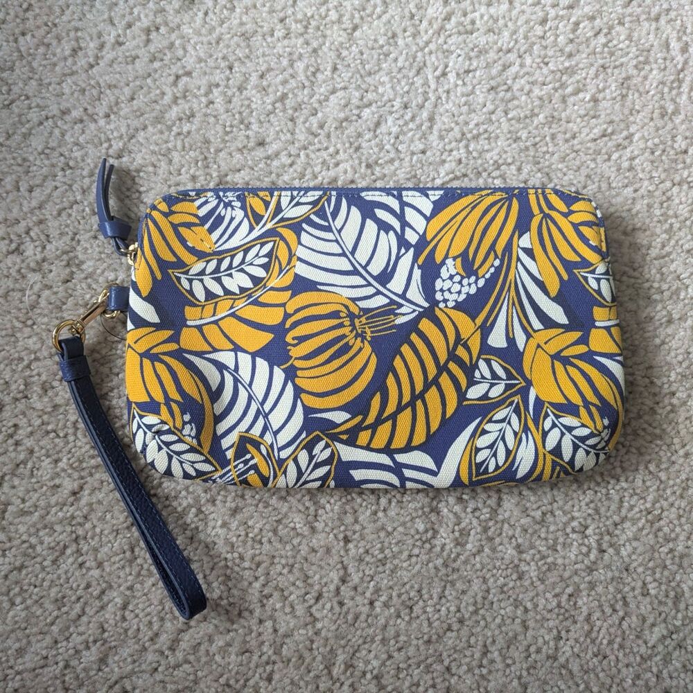 NWT Talbots Blue and Yellow Tropical Print Zipper Pouch